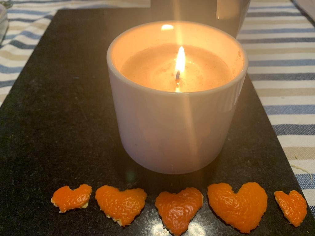 candles and orange peel hearts